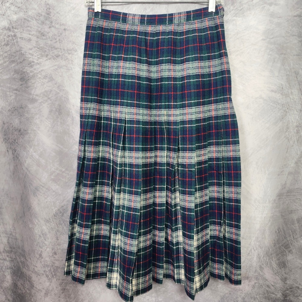 Vintage 80s Pendleton Mackenzie Tartan Plaid Pleated Wool Midi Skirt Size 4/6